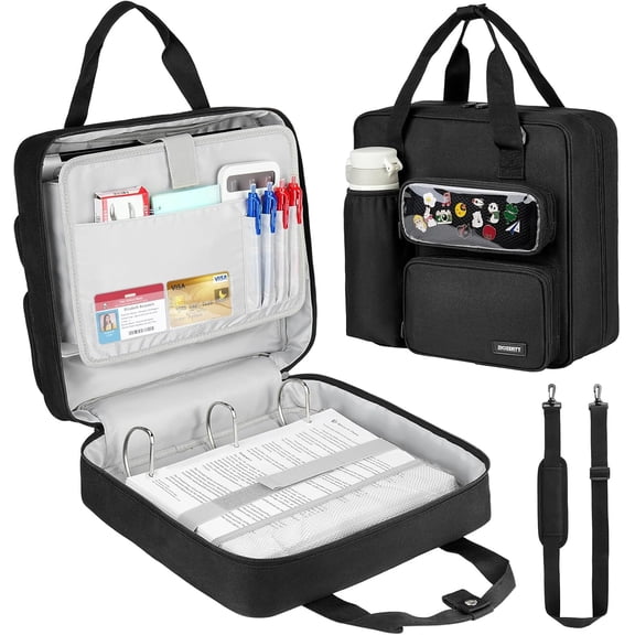 3 Ring Zipper Binder with ID Window, 3 Inch 700 Sheets Capacity, Shoulder Strap Fits 13 Inch Laptop for Office & Home Document Storage,Black