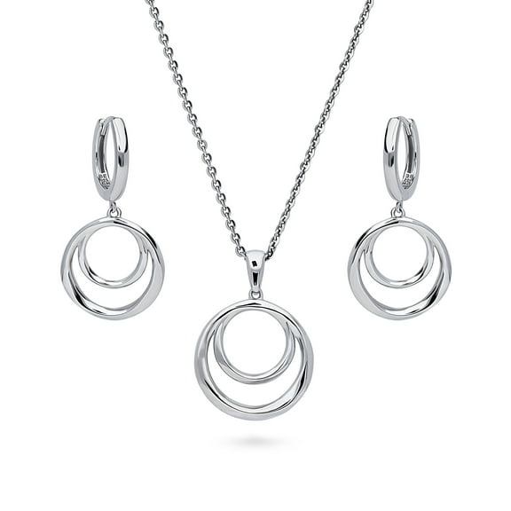 BERRICLE Sterling Silver Open Circle Fashion Necklace and Earrings Set for Women, Rhodium Plated