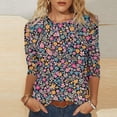 thumbnail image 1 of Craaazy Womens Trendy Tops Plus Size Loose Fit Solid Color Crew Neck Casual Style 3/4 Sleeve Floral Gradient Print T-shirt for Spring, Summer, Daily Outings, 1 of 5