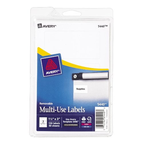 Avery Removable Print or Write Labels, 1.5 x 3 Inches, White, Pack of 150 (5440) - Walmart.com ...