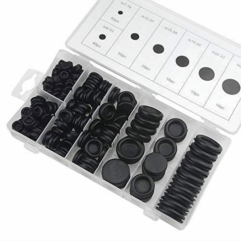 170Pcs 7 Sizes Rubber Grommet Kit Electrical Wire Gasket Solid Hole Plugs Assortment Set for Plumbing Automotive General Repair