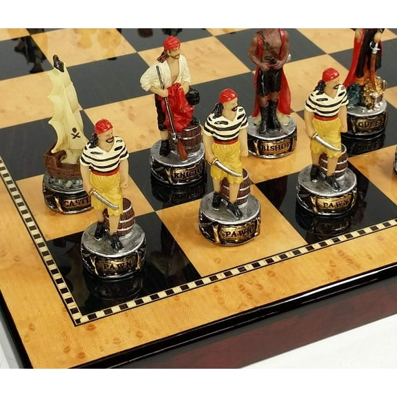 Pirates Vs Royal Navy Pirate Chess Set W 18" Maple  Walnut Color Board