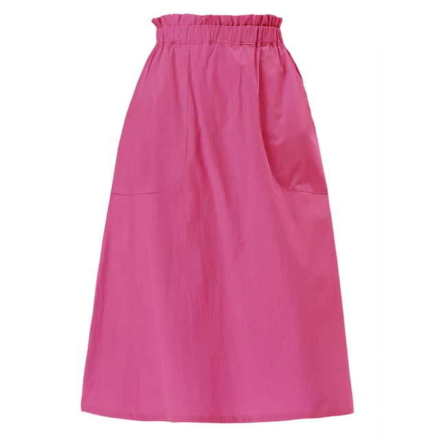 Falda de algodón para mujer INSPIRE CHIC con cintura elástica, falda midi A-line casual con bolsillos M color rosa intenso