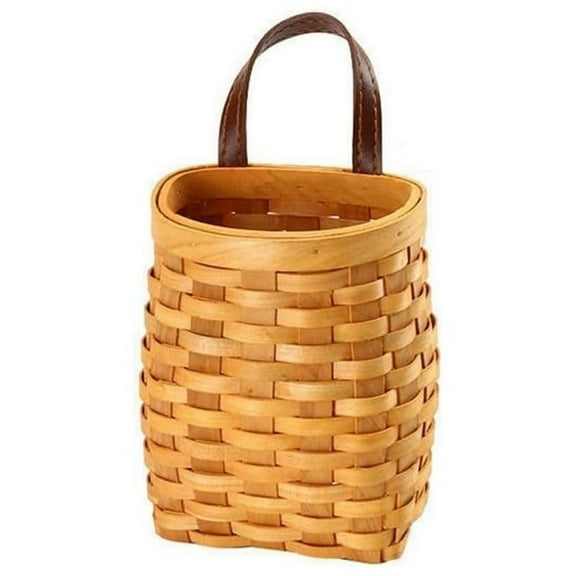 Wooden Wall Basket, Desktop Fruit Snack Storage Box, American Pastoral Leather Handle Handmade Storage Basket