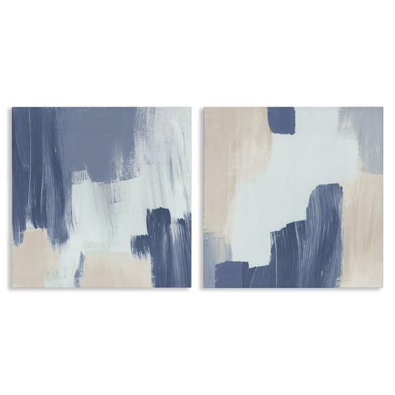Stupell Industries Restless Blue Brush Strokes Abstract Painting Wrapped Canvas Art Print Wall Art, 17 x 17, Set of 2