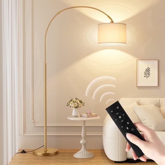 NiteLoom 70" Gold Arc Floor Lamps for Living Room, Remote Dimmable Tall Standing Curved Lamp for Bedroom