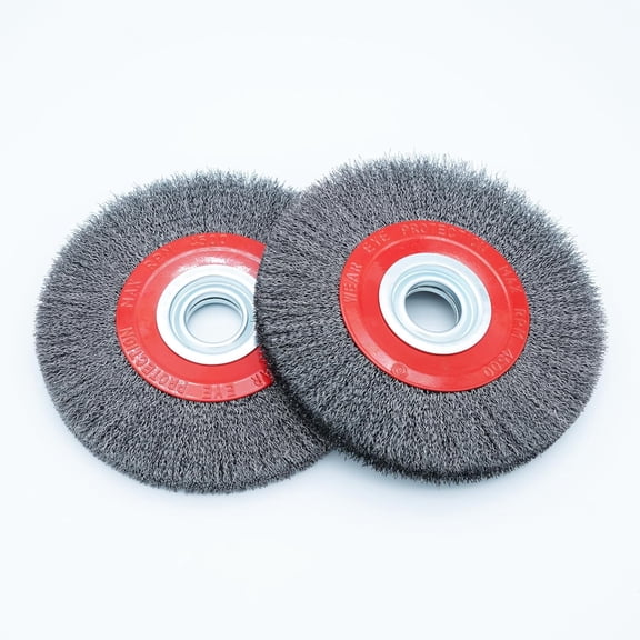 8inch 2pcs Bench Wire Wheel Brush Set with Coarse Crimped Steel Wire and 5 Spacer Arbors for Bench Grinder (8inch 2pcs)