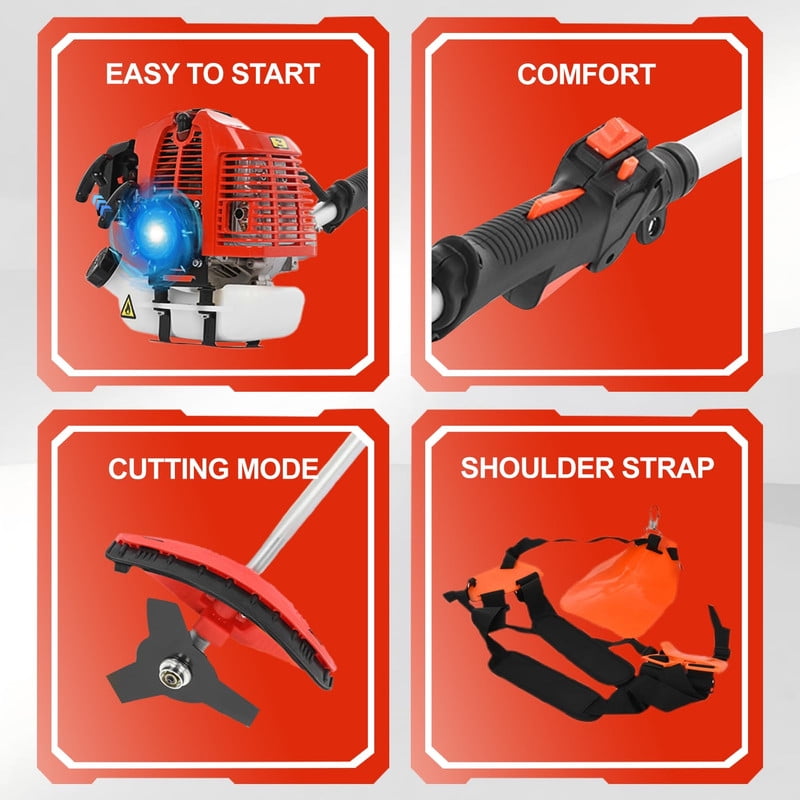 Floseru 5 in 1 Weed Wacker Gas Powe, 52CC 2-Stroke String Trimmer/Edger, Pole Saw, Hedge Trimmer and Brush Cutter Blade with Extension Pole – Gas Powe Yard Tool for Landscaping