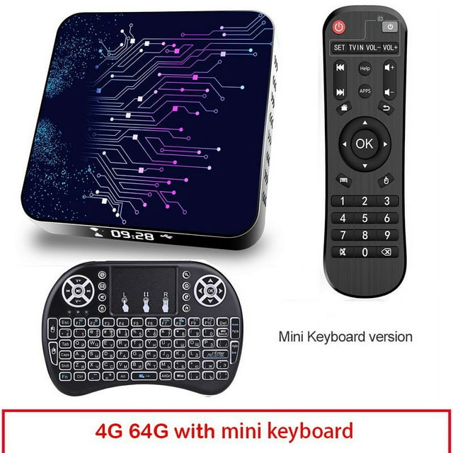 Boîtier Tv 4+64 Go Tp02 Rk3318 Android 10 Boîtier Tv avec Télécommande 4+64G_BU plug+I8 Clavier