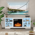 thumbnail image 2 of BOSSIN 58" Fireplace TV Stand for TVs up to 65 inch Console with 18'' Electric Fireplace & Remote, Wooden Modern Entertainment Center for Living Room with LED Light Glass Shelves, 2 of 8