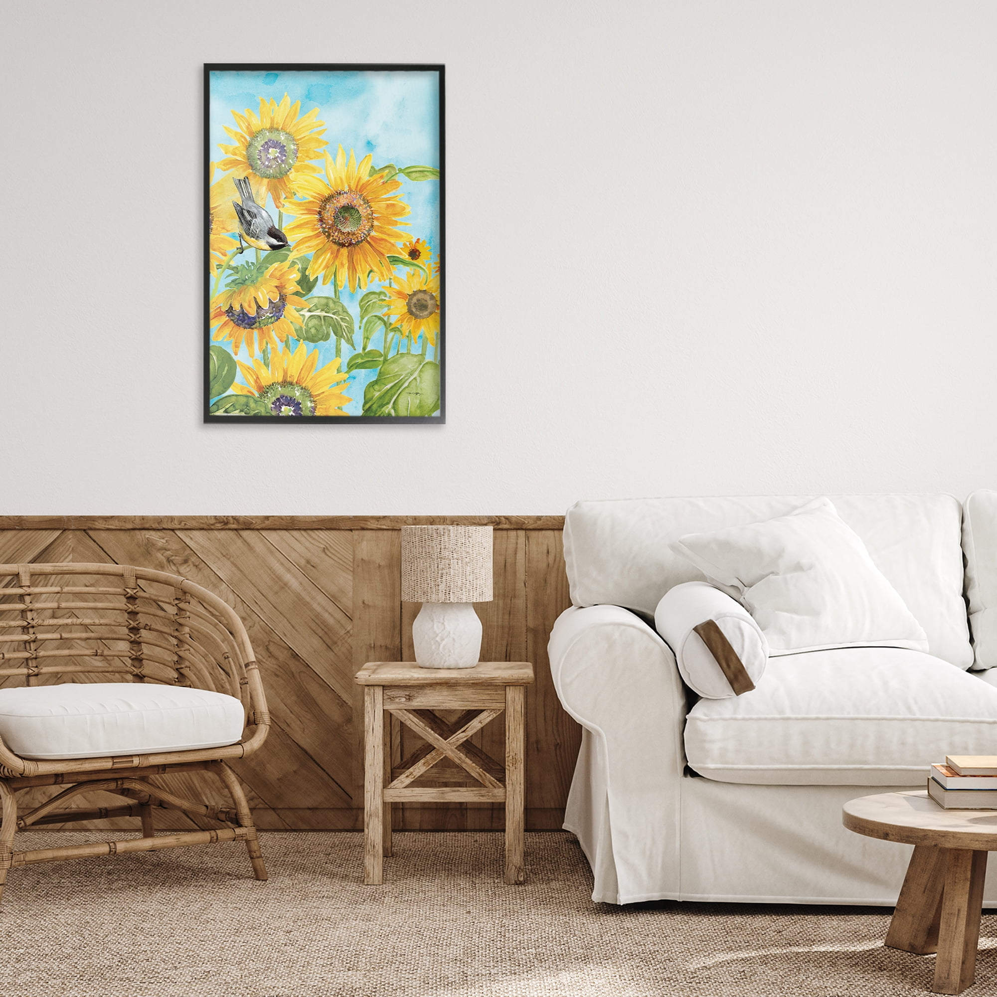 Stupell Industries Sunflower Honey Bird Black Framed Giclee Art, design by Tim Coffey
