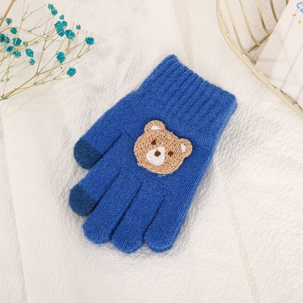 Guantes para niños, cálidos, de invierno, con forro polar, gruesos, de cinco dedos, multidedos, para niñas, de dedos completos, resistentes al frío