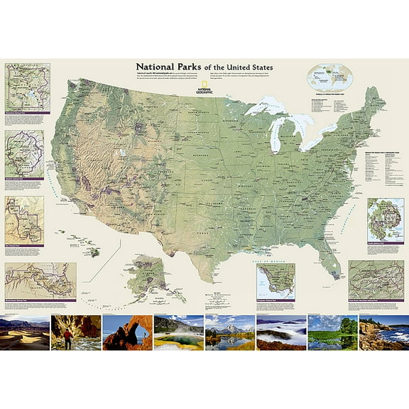 National Geographic National Parks of the United States Map, Laminated, 42" x 30"