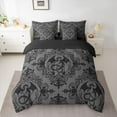 thumbnail image 3 of Homewish Vintage Western Dragon Bedding Comforter Set 7pcs, Black Grey Damask Flower Print Queen Bedding Sets, Hippie Mandala Style Reversible Queen Sheet Sets, Luxury Bedroom Decor, 3 of 8