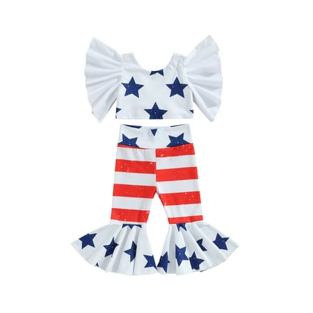 

Jxzom Toddler Baby Girl 4th of July Outfits American Flag Ruffle T-shirt Tops Bell Bottoms Flare Pants 12M 18M 2T 3T 4T 5T Fourth of July Clothes