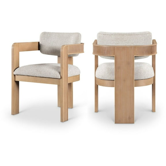 Meridian Furniture Sacha Beige Linen Textured Fabric Upholstered Dining Chair, Set of 2