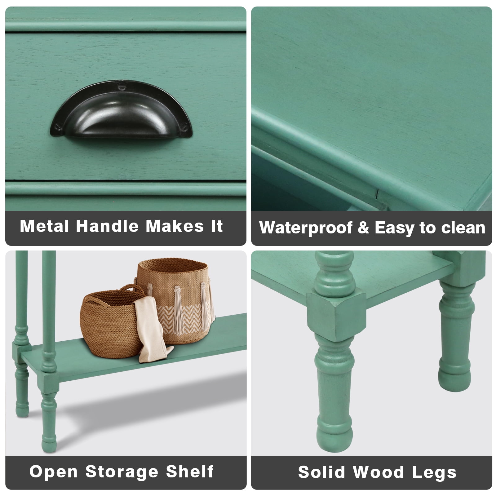 Urbanest Burlington Solid Wood Console Table with 3 Drawers Lower Shelf – Entryway Table, Hallway Sofa Table, Narrow Accent Table for Living Room – 39.5″ × 9.5″ × 32″ – Peacock Green Farmhouse Decor