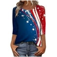 thumbnail image 2 of Odbmxy Womens T Shirts Plus Size 4th of July 3/4 Sleeve Summer Womens Tops Leisure Regular Tunic Blue Going Out Stars Tops, 2 of 5