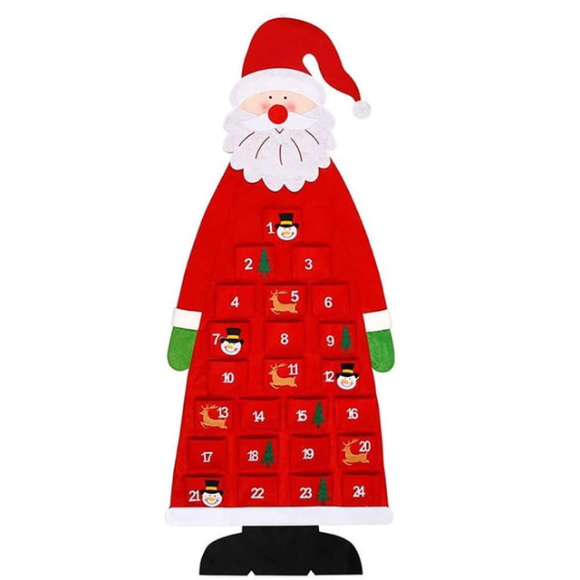 Bewildely Calendario de Adviento de Navidad de Papá Noel con 24 bolsillos, adorno para colgar en la pared, aperitivos, galletas, decoración para el Kits de decoración para fiestas Rojo Bewildely HA010056-01