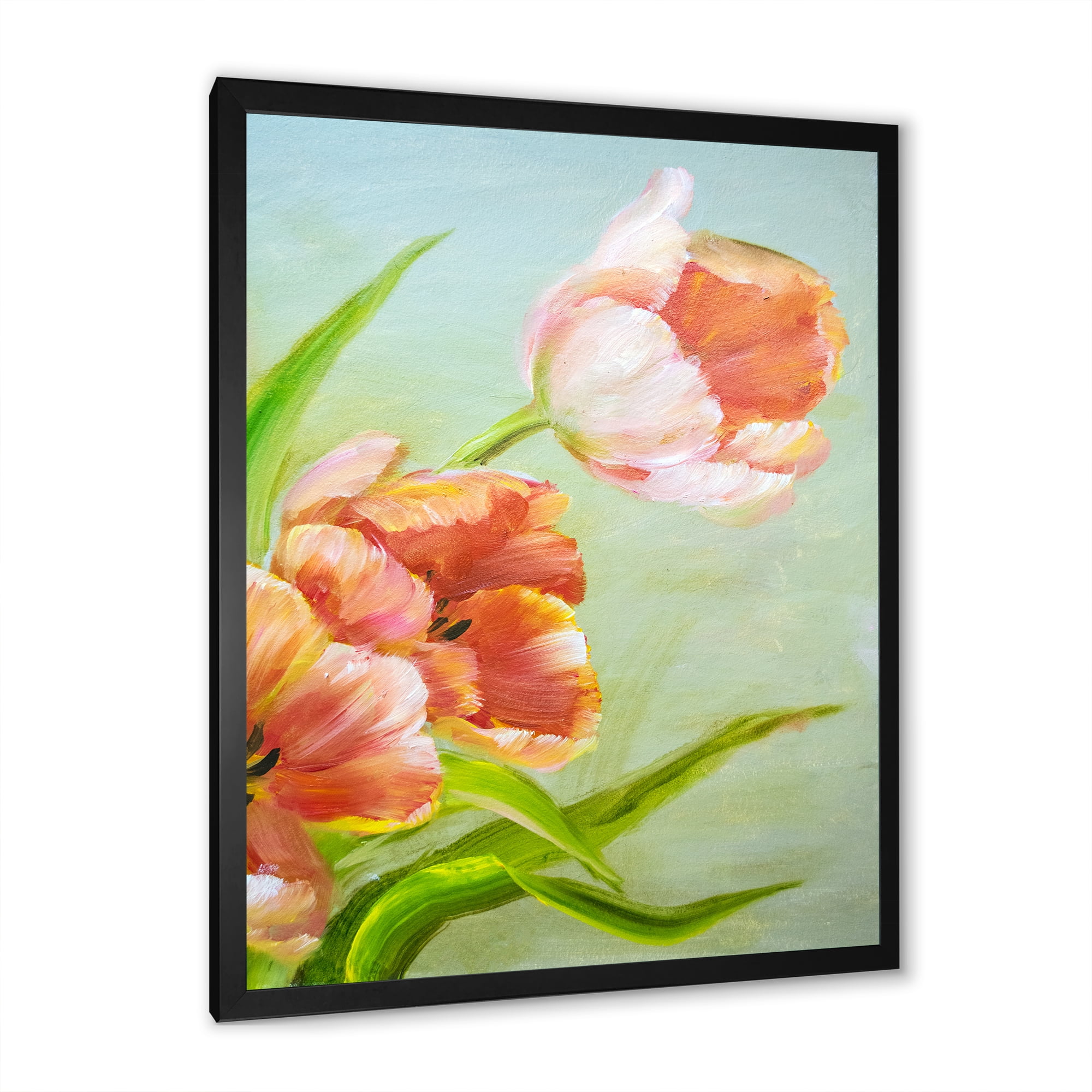 Designart 'Ancient Red Tulips Flowers I' Traditional Framed Art Print