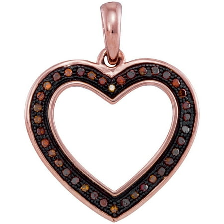 10K Rose Gold 0.10ctw Shiny Cognac Pave Red Diamond Fashion Heart Pendant