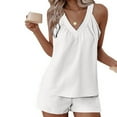 thumbnail image 4 of YABCSAZ Oversized T-shirts Set for Women Sleeveless V/Round Neck Sleepwear Casual Loose Fit Tank Tops and Bermuda Wide Leg Shorts 2 Piece Outfits Sweatsuit Homewear Summer Lounge Sets, 4 of 7