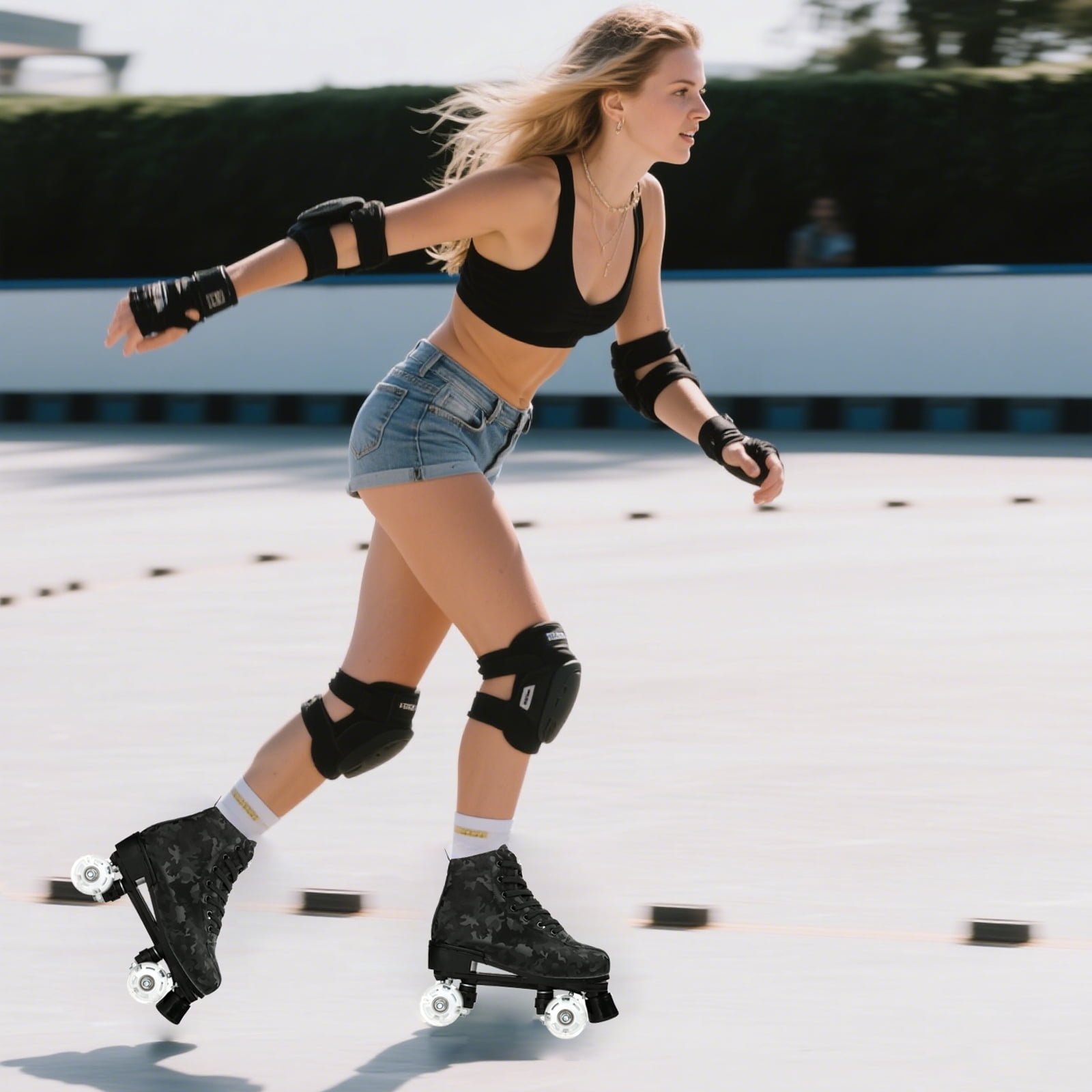 LIXI Black Roller Skates,Double Row Light-up Skates for Kids, Teens  Adults,Durable PU Wheels(Women's 8.5/Men's 7.5)