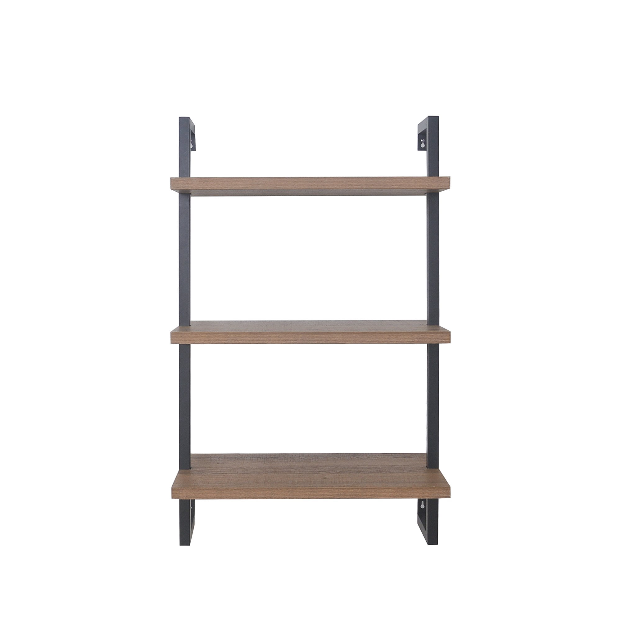 Nathan James Theo 3-Shelf Bookcase Floating Wall Mount Rustic Oak Wood with Black Industrial Pipe Metal Frame