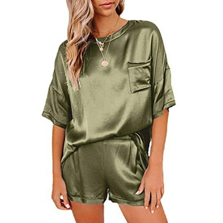 

Women s Casual Solid Color Pajamas Housewear Short Sleeved Shorts Loose Two-piece Suit CHMORA