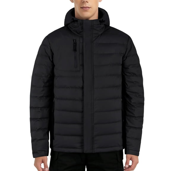 Men Down Jacket Hooded Lightweight Packable Puffer Jacket Water-Resistent Down Jacket