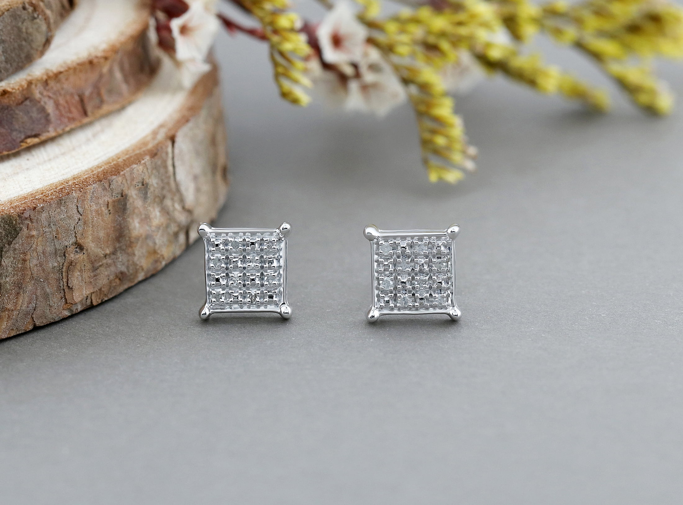 Dazzlingrock Collection 0.10 CT Round White Diamond Square Unisex Stud Earrings in 925 Sterling Silver in Push Back