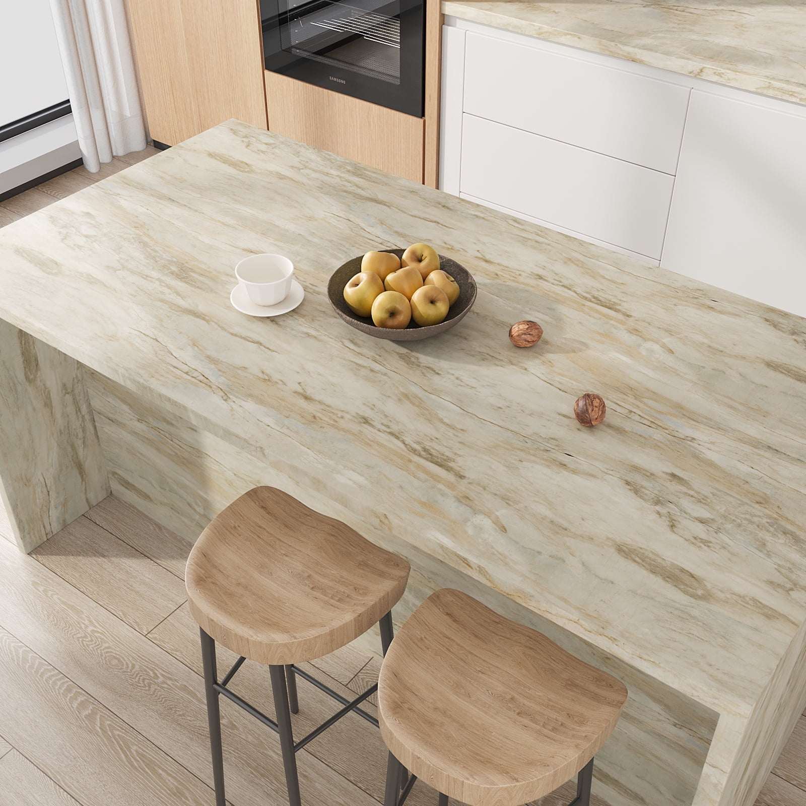 VEELIKE Slate Beige Marble Contact Paper for Countertops Peel and Stick Waterproof Onyx Marble Wallpaper 15.7''x354'' Self Adhesive Countertop Contact Paper for Kitchen Bathroom Counters Table Desk