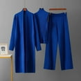 thumbnail image 5 of Chic European And American Style Solid Color Three-Piece Women'S Set With Shawl Cardigan, V-Neck Knit Top, And Wide Leg Trousers. Perfect For Casual Wear, 5 of 10
