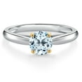 thumbnail image 3 of Gem Stone King 10K Two Tone Gold Sky Blue Topaz Solitaire Engagement Ring for Women | 0.70 Cttw | Round 5MM | Gemstone November Birthstone | Size 7, 3 of 6