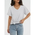 thumbnail image 3 of Womens T Shirts V Neck Rolled Sleeve Pocket Summer Tops Casual Loose Basic Tee Shirts Trendy, 3 of 5