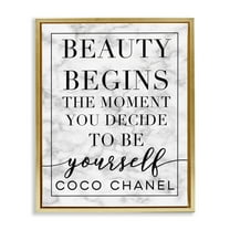 Stupell Industries Beauty Begins Once You Decide To Be Yourself White Marble Typography Metallic Gold Framed Floating Canvas Wall Art, 24x30, by Daphne Polselli