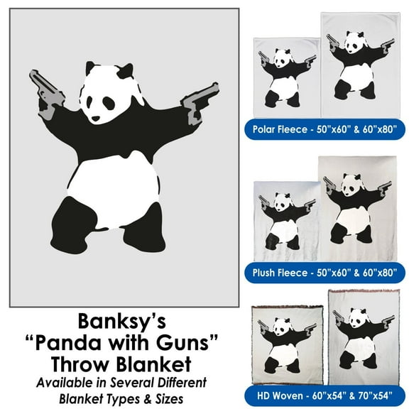 Banksy, Panda with Guns - Throw Blanket / Tapestry Wall Hanging (HD Woven, 54"x70")