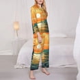 thumbnail image 3 of Salouo Tropical Sunset Paradise Pattern Women's Pajamas Set Long Sleeve Button Down Sleepwear Soft Pj Lounge Sets for women 2 Piece Pjs Set with Long Pants-Small, 3 of 7