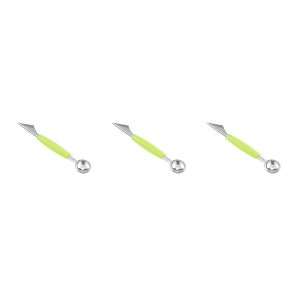 Wosthever Cuchara para helado de melón de fruta de acero inoxidable de doble cabeza 2 en 1, cuchillo para tallar melón, cuchara de acero Type6 NO6