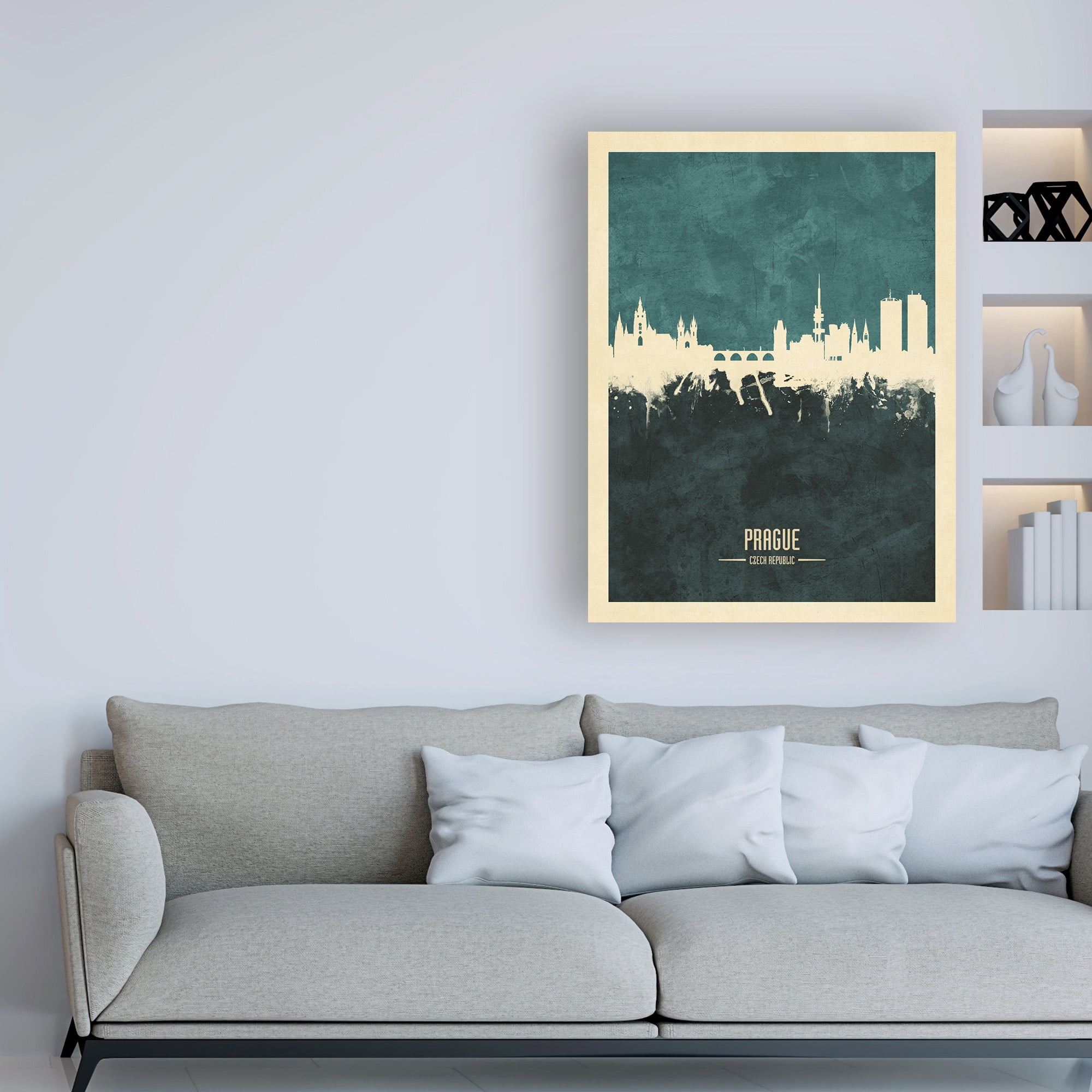 Trademark Fine Art 'Prague (Praha) Czech Republic Skyline Teal' Canvas Art by Michael Tompsett