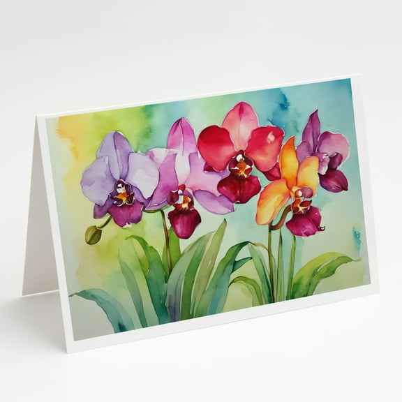 Orchids in Watercolor Greeting Cards and Envelopes Pack of 8 7 in x 5 in