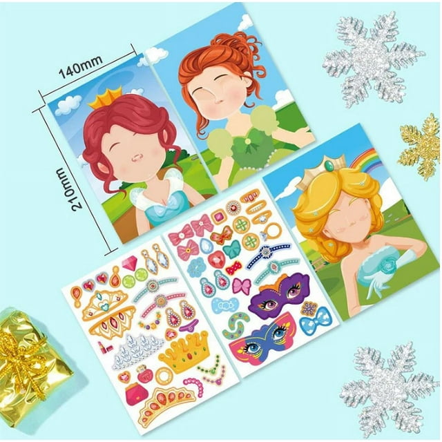 Reusable Sticker Book for Kids - DIY Animal & Princess Face Decals, Focus Training Activity for Boys and Girls