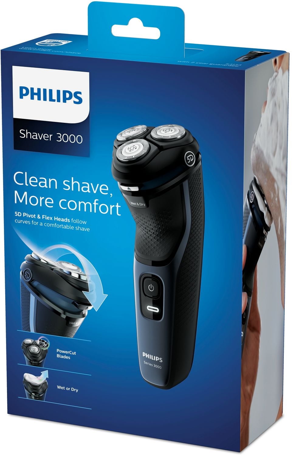 Philips Electric Shaver series 3000 Wet or Dry With 5D Pivot Heads and PowerCut Blades, S3134/51, 1 Electric shaver