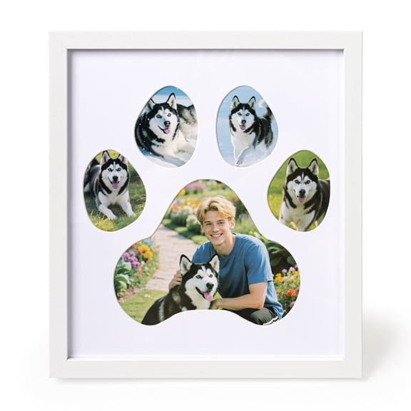 Sunlit Dog Paw Print Photo Collage Frame, Holds 5 Pictures of Pets & Owners, Ideal Gift for Dog Lovers Moms & Dads, White Pet Memorial Keepsake and Wall Décor, 10.24" x 11.4"