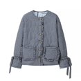 thumbnail image 3 of HH TRAF Chaqueta informal de invierno retro con cuello redondo y encaje de un solo pecho para mujer Chaqueta reversible de algodón a cuadros para mujer Ropa de calle, 3 of 5