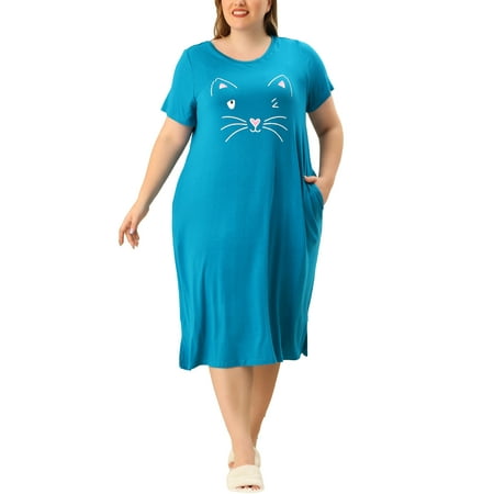 

Unique Bargains Women s Plus Nightgown Short Sleeve Cat Print Nightshirt