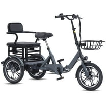 NOMIGO Electric Tricycle Two Seater 3 Wheel Electric Bicycle 48V15Ah 720WH Lithium Battery Peak1200W Max 20MPH 16*2.125” Fat Tire Electric Tricycle for Unisex Adults Gray UL2849
