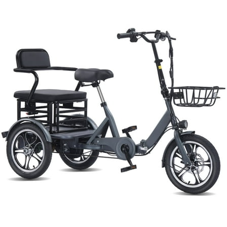 NOMIGO Electric Tricycle Two Seater 3 Wheel Electric Bicycle 48V15Ah 720WH Lithium Battery Peak1200W Max 20MPH 16*2.125” Fat Tire Electric Tricycle for Unisex Adults Gray UL2849