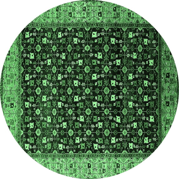 Ahgly Company Indoor Round Oriental Emerald Green Industrial Area Rugs, 6' Round