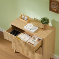 thumbnail image 4 of EHANCIS Oak Mid Century Modern Nightstand, 3 Drawer Fluted Wooden Bedside Table with Metal Handles, Storage Side Cabinet for Bedroom Living Room Hallway, 4 of 6